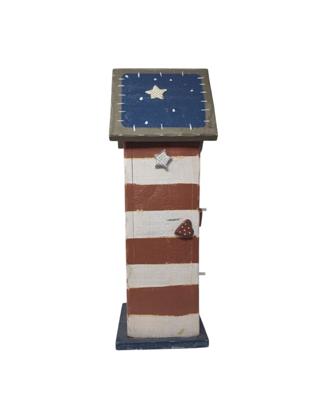 Patriotic Wood Birdhouse USA Heart Star Accents Red White Blue Rustic 16" T #SB - Picture 6 of 10